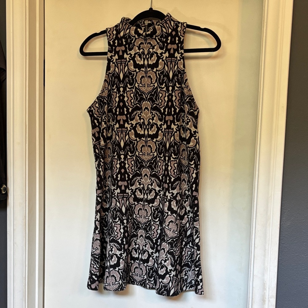 Free People Black and Cream Patterned Mini Dress
